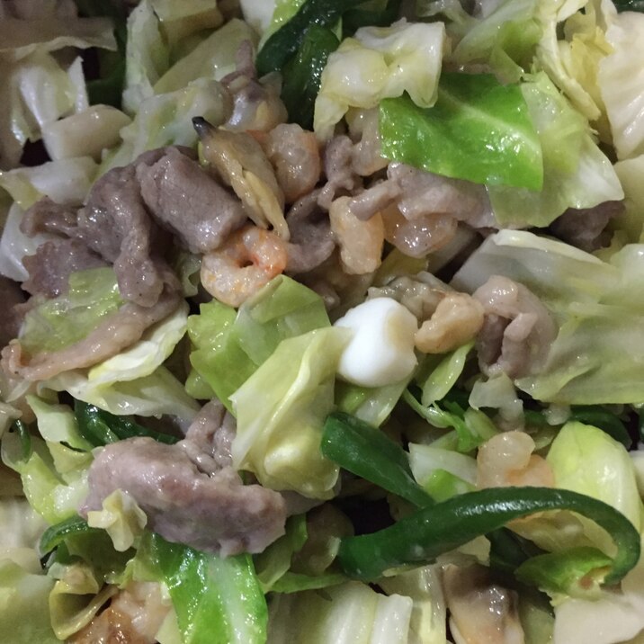 冷凍シーフードミックスと豚肉の野菜炒め☆